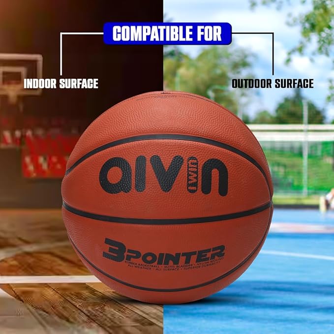 AIVIN 3 Pointer Basketball, Rubberized Moulded Basketball Game, for Match, Training, Outdoor Ball, Durable for Practice, Suitable for All Surface, 8 Panel, Material-Rubber (Red) Size 7
