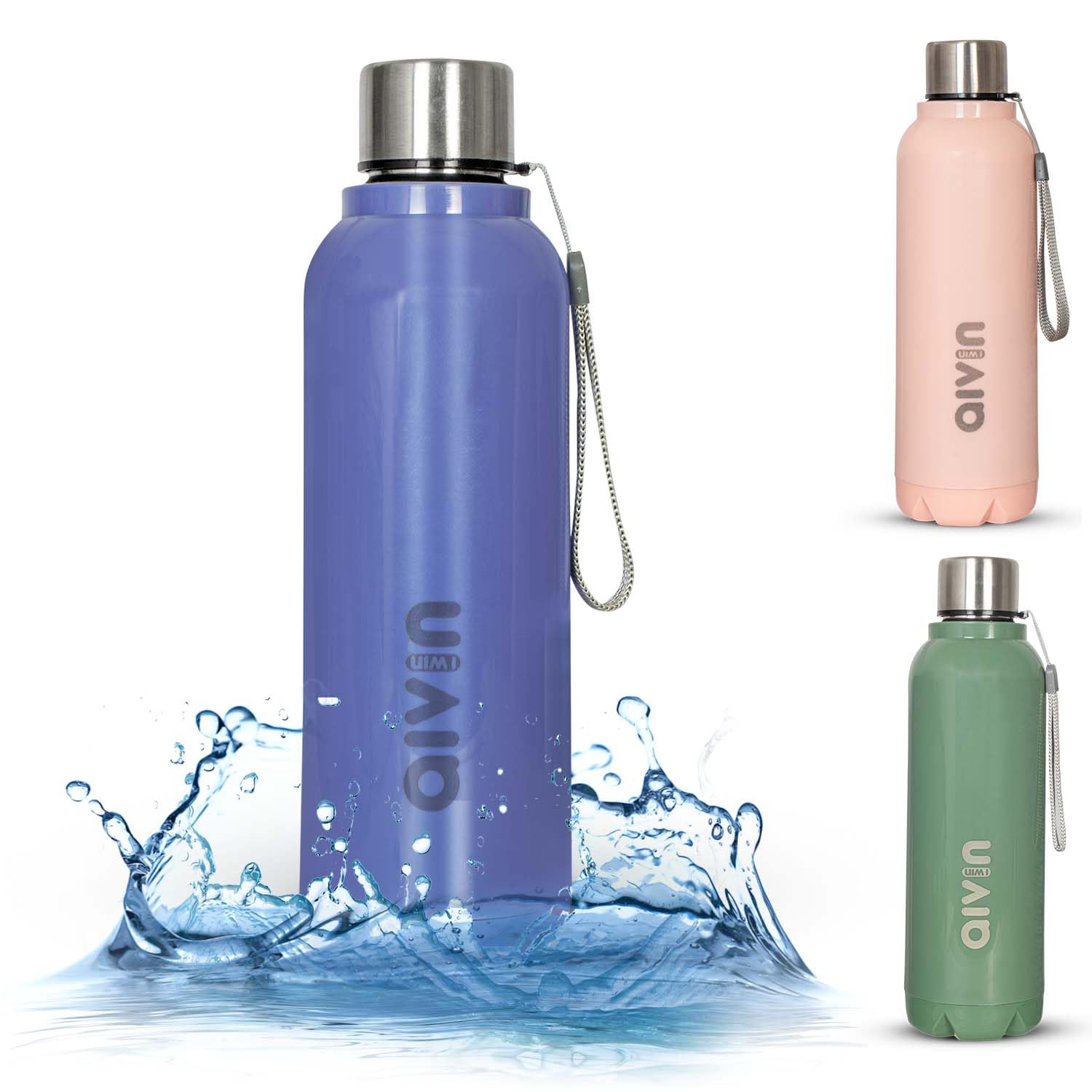 AIVIN Crystal Stainless Steel Water Bottle 750Ml, Water Bottles For Fridge, School,Gym,Home,Office,Boys, Girls, Kids, Leak Proof (Peach Colour, Steel Bottle, Set of 1, 750Ml) (Indigo Blue)