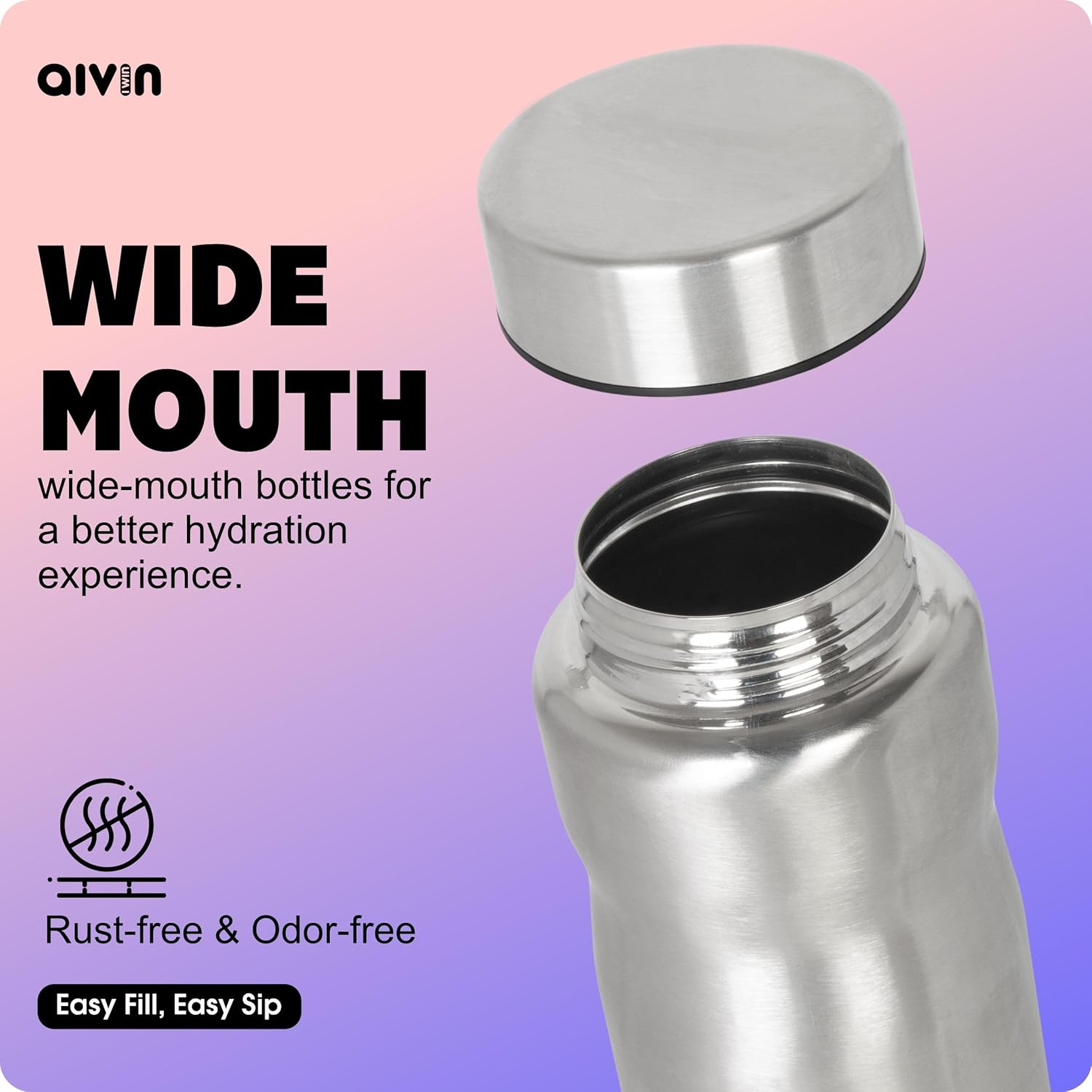 AIVIN Iceland Stainless Steel Water Bottle  Leak proof & break-proof  Lid is sealed by a silicone ring  Best Usage for OfficeSchoolCollegeGymPicnicHomeFridge 1 Litre  Silver (Iceland)