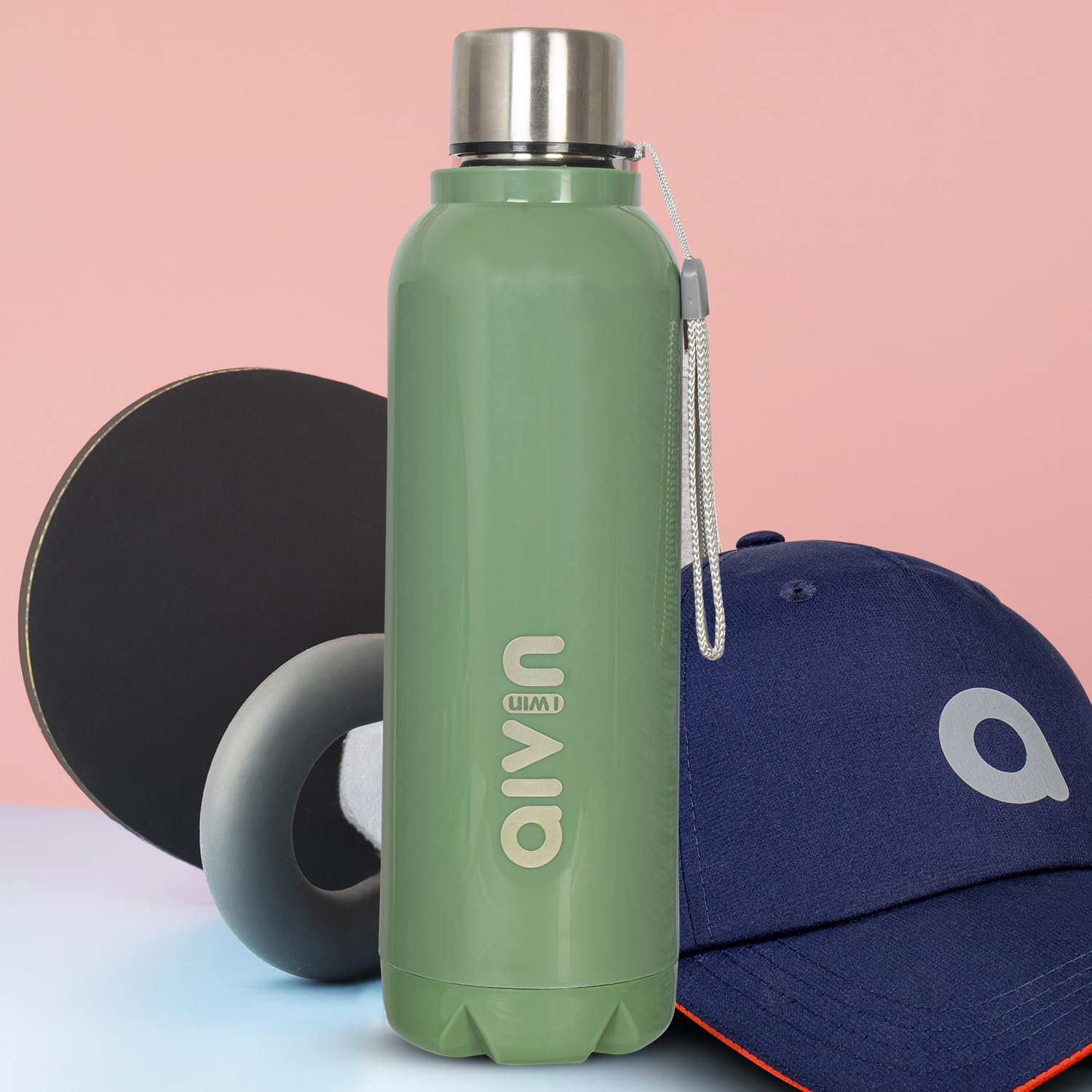 AIVIN Crystal Stainless Steel Water Bottle 750Ml, Water Bottles For Fridge, School,Gym,Home,Office,Boys, Girls, Kids, Leak Proof (Peach Colour, Steel Bottle, Set of 1, 750Ml) (Ocean Green)