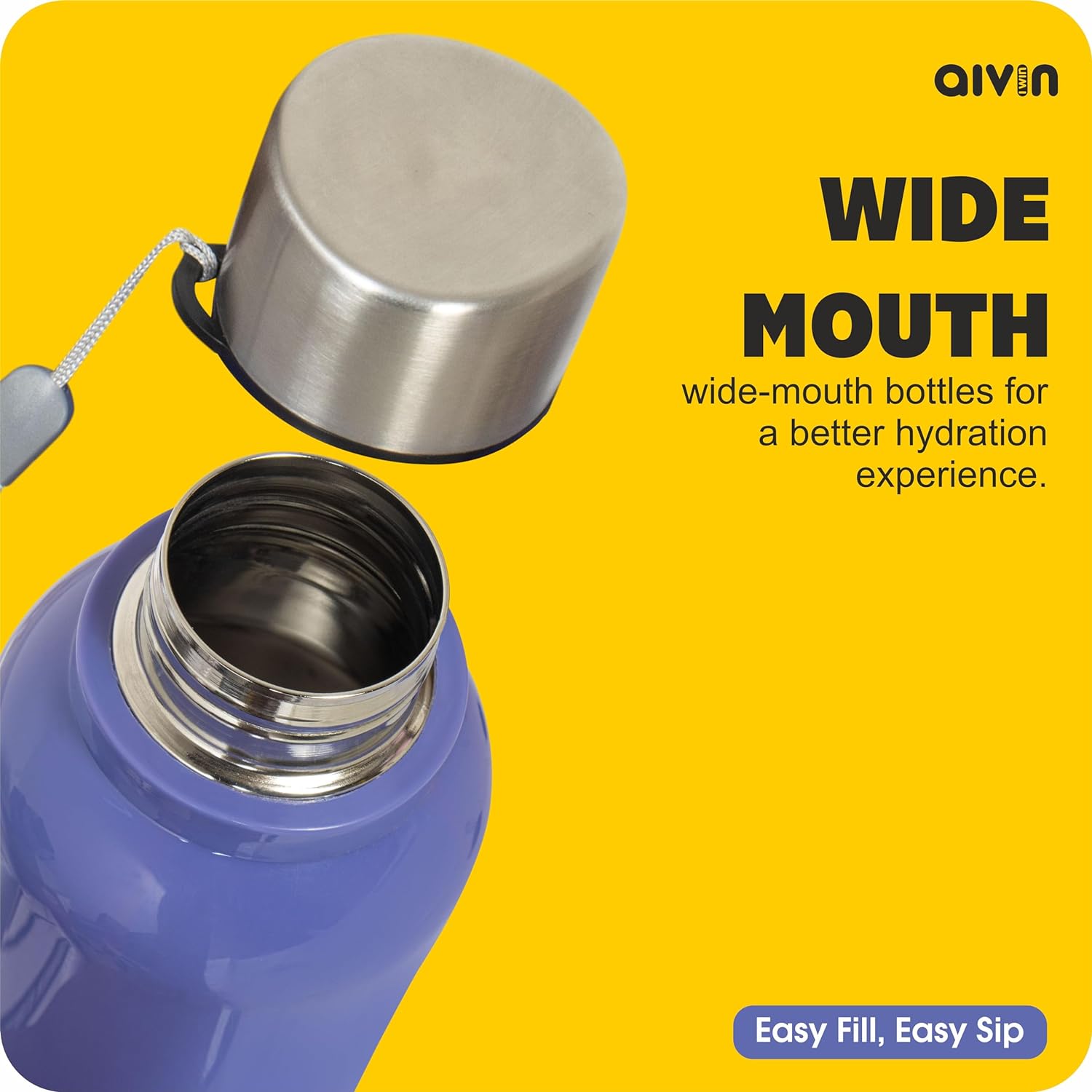 AIVIN Crystal Stainless Steel Water Bottle 750Ml, Water Bottles For Fridge, School,Gym,Home,Office,Boys, Girls, Kids, Leak Proof (Peach Colour, Steel Bottle, Set of 1, 750Ml) (Indigo Blue)