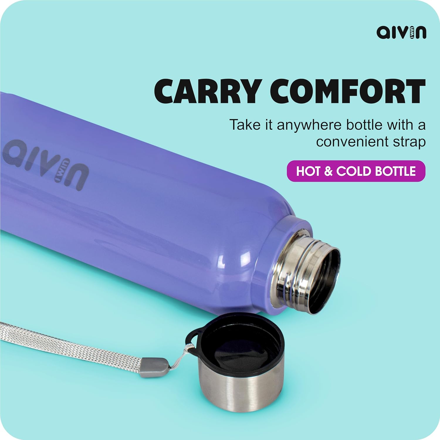 AIVIN Crystal Stainless Steel Water Bottle 750Ml, Water Bottles For Fridge, School,Gym,Home,Office,Boys, Girls, Kids, Leak Proof (Peach Colour, Steel Bottle, Set of 1, 750Ml) (Indigo Blue)