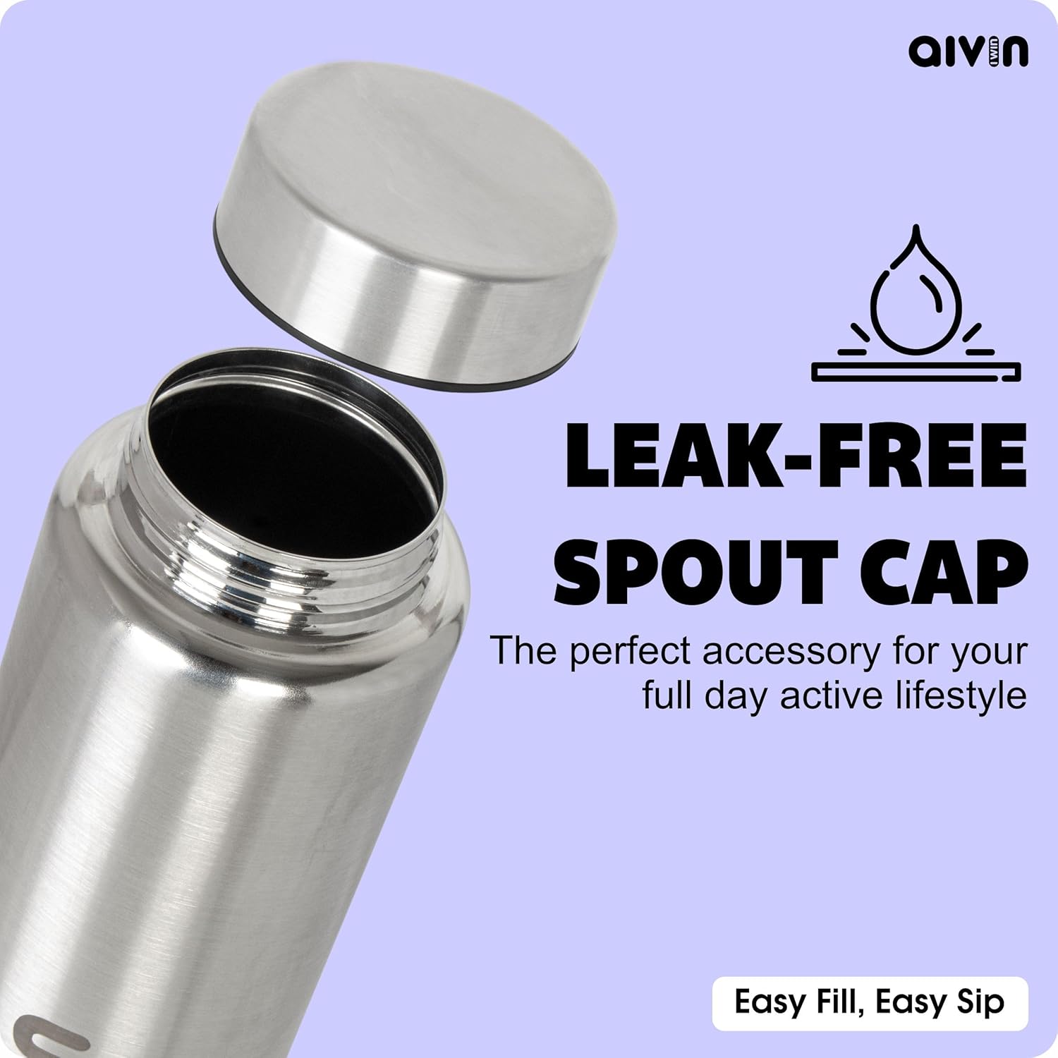 AIVIN Intense Stainless Steel Water Bottle  Leak proof & break-proof  Lid is sealed by a silicone ring  Best Usage for OfficeSchoolCollegeGymPicnicHomeFridge 1 Litre  Silver (Intense)