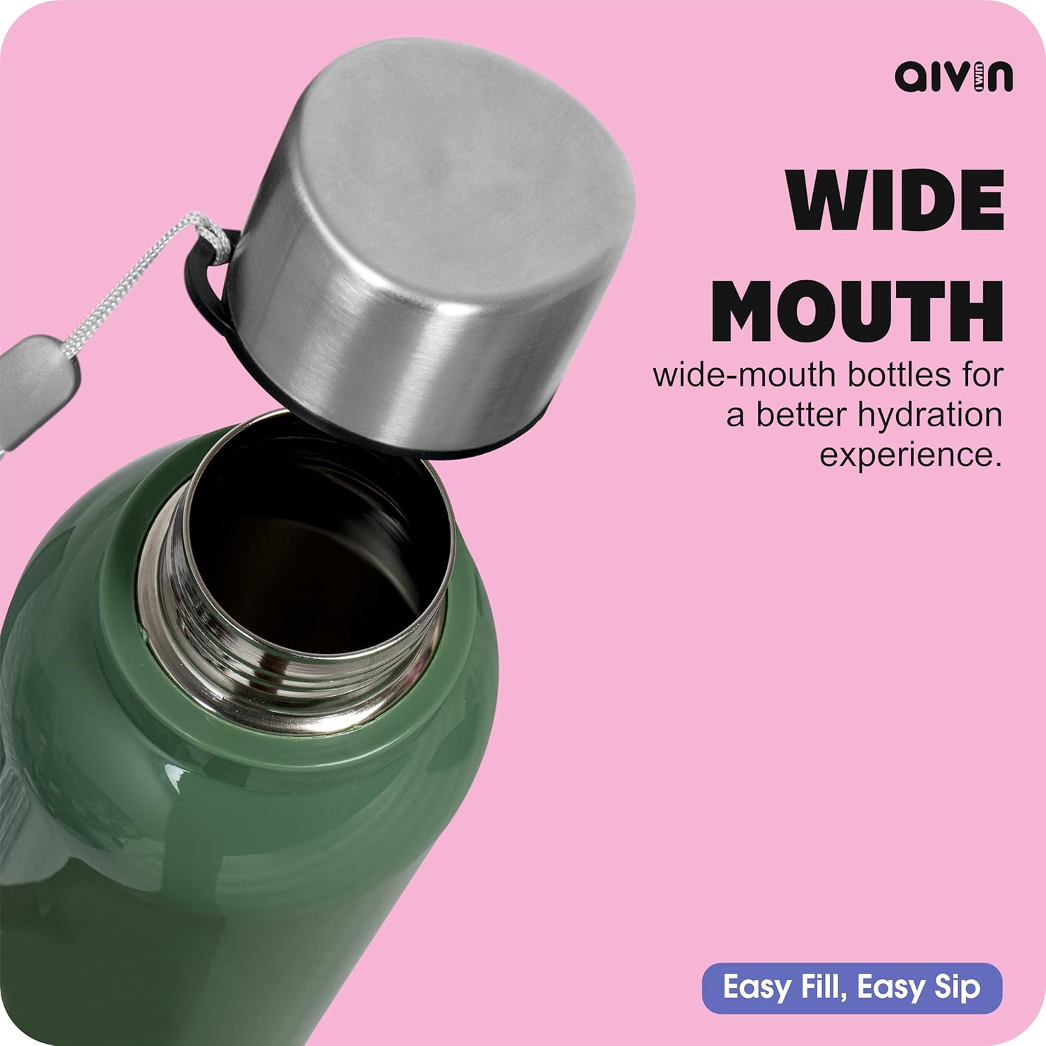 AIVIN Crystal Stainless Steel Water Bottle 750Ml, Water Bottles For Fridge, School,Gym,Home,Office,Boys, Girls, Kids, Leak Proof (Peach Colour, Steel Bottle, Set of 1, 750Ml) (Ocean Green)