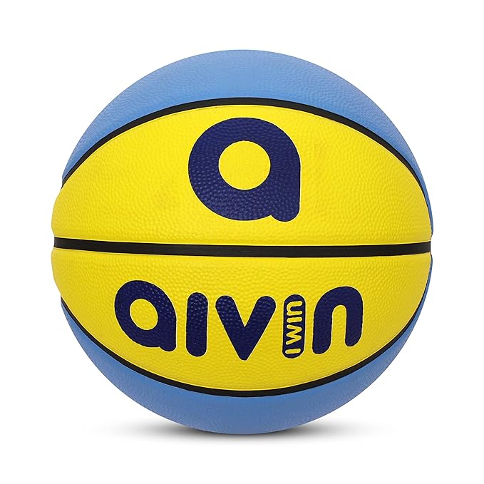 Aivin Onset Basketball, Rubberized Moulded Basketball Game, for Match, Training, Outdoor Ball, Durable for Practice, Waterproof and Suitable for All Surface, 8 Panel, Material-Rubber (YellowBlue) Size-5