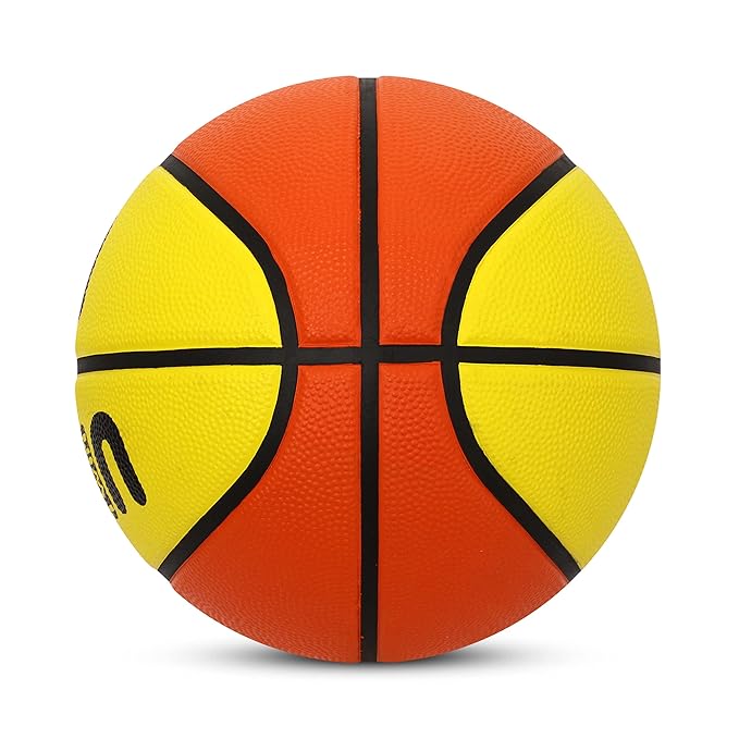 Aivin Onset Basketball Rubberized Moulded Basketball Game for Match, Training, Outdoor Ball, Durable for Practice, Waterproof and Suitable for All Surface, 8 Panel, Material-Rubber (RedYellow) Size-5