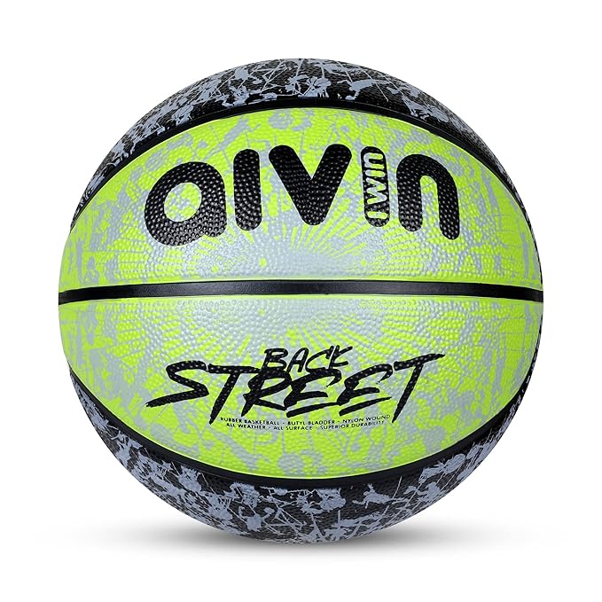 AIVIN Back Street Basketball, Rubberized Moulded Basketball Game, for Match, Training, Outdoor Ball, Durable for Practice, Suitable for All Surface, 8 Panel, Material-Rubber (Yellow/Black) Size 7