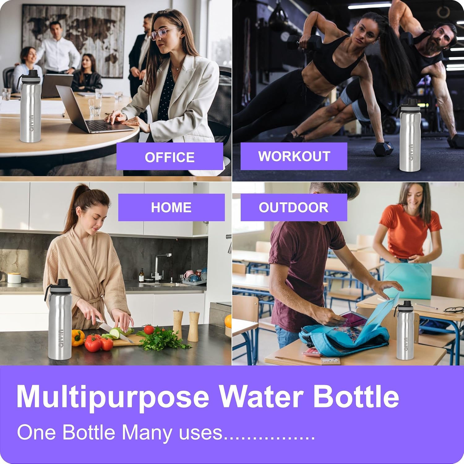 AIVIN Coolsip Stainless Steel Water Bottle | Leak proof & break-proof | Lid is sealed by a silicone ring | Best Usage for Office/School/College/Gym/Picnic/Home/Fridge |1 Litre | Silver (Coolsip)