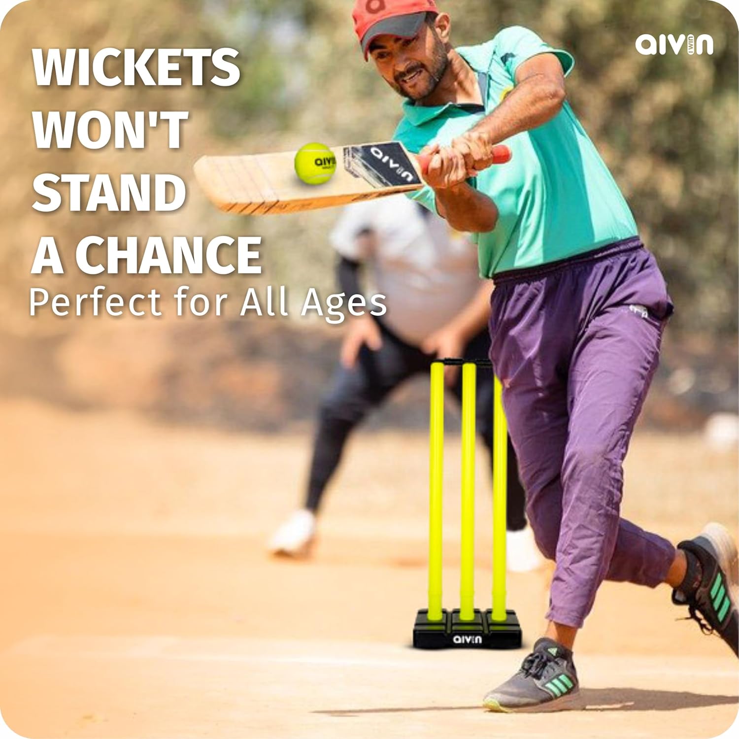 Aivin Bowled Cricket Stumps Set (3 Stumps + 2 Bails + 1 Stand) L. Yellow (L Yellow)