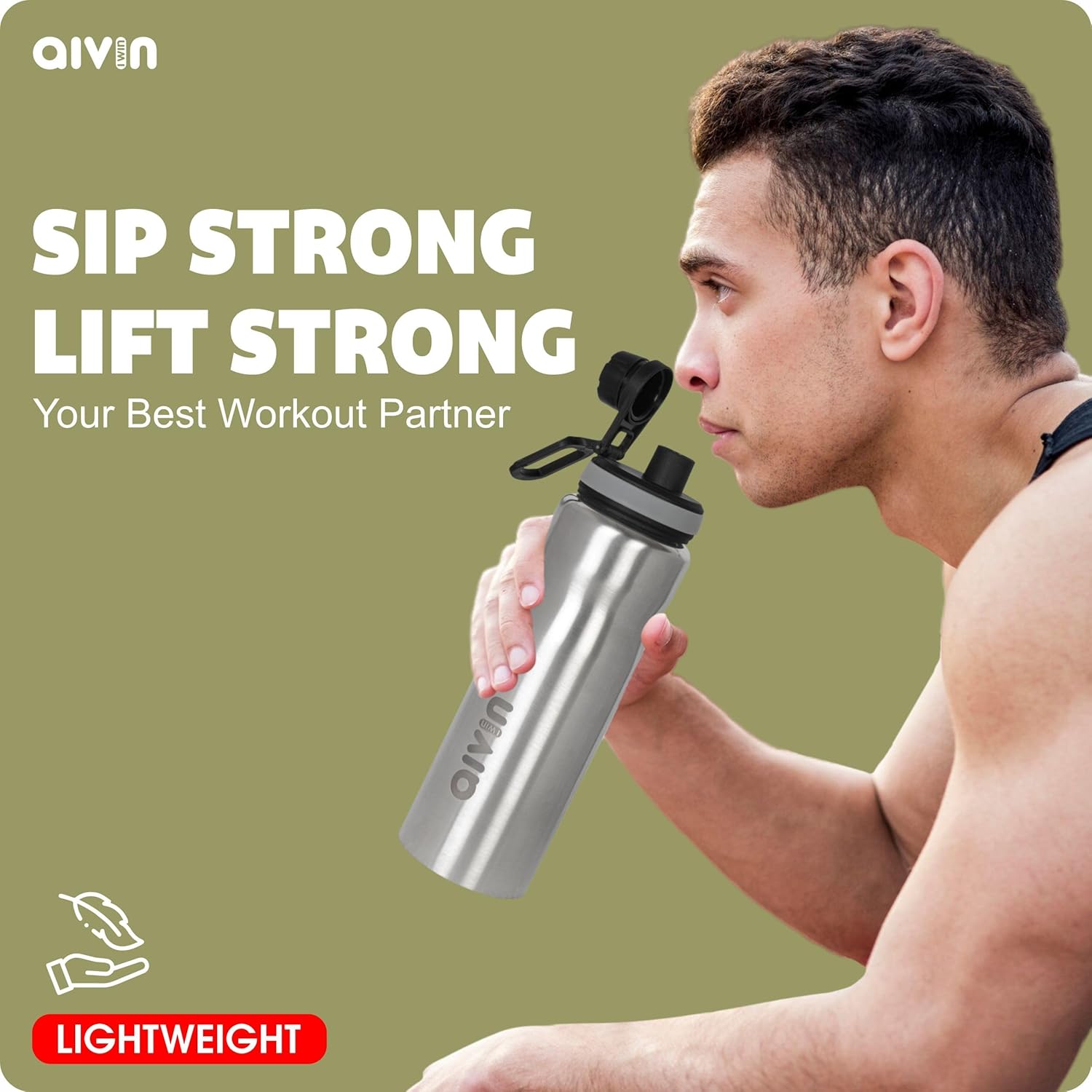 AIVIN Coolsip Stainless Steel Water Bottle | Leak proof & break-proof | Lid is sealed by a silicone ring | Best Usage for Office/School/College/Gym/Picnic/Home/Fridge |1 Litre | Silver (Coolsip)