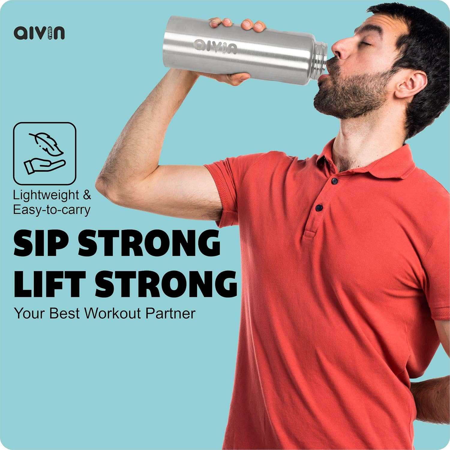 AIVIN Iceland Stainless Steel Water Bottle  Leak proof & break-proof  Lid is sealed by a silicone ring  Best Usage for OfficeSchoolCollegeGymPicnicHomeFridge 1 Litre  Silver (Iceland)