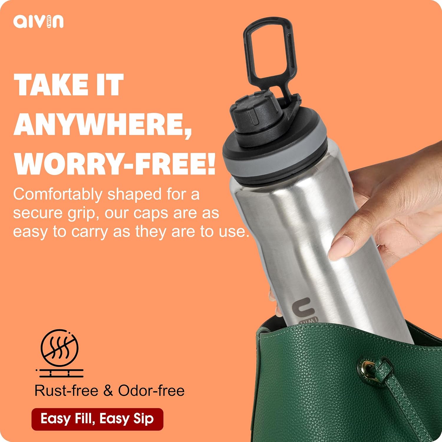 AIVIN Coolsip Stainless Steel Water Bottle | Leak proof & break-proof | Lid is sealed by a silicone ring | Best Usage for Office/School/College/Gym/Picnic/Home/Fridge |1 Litre | Silver (Coolsip)