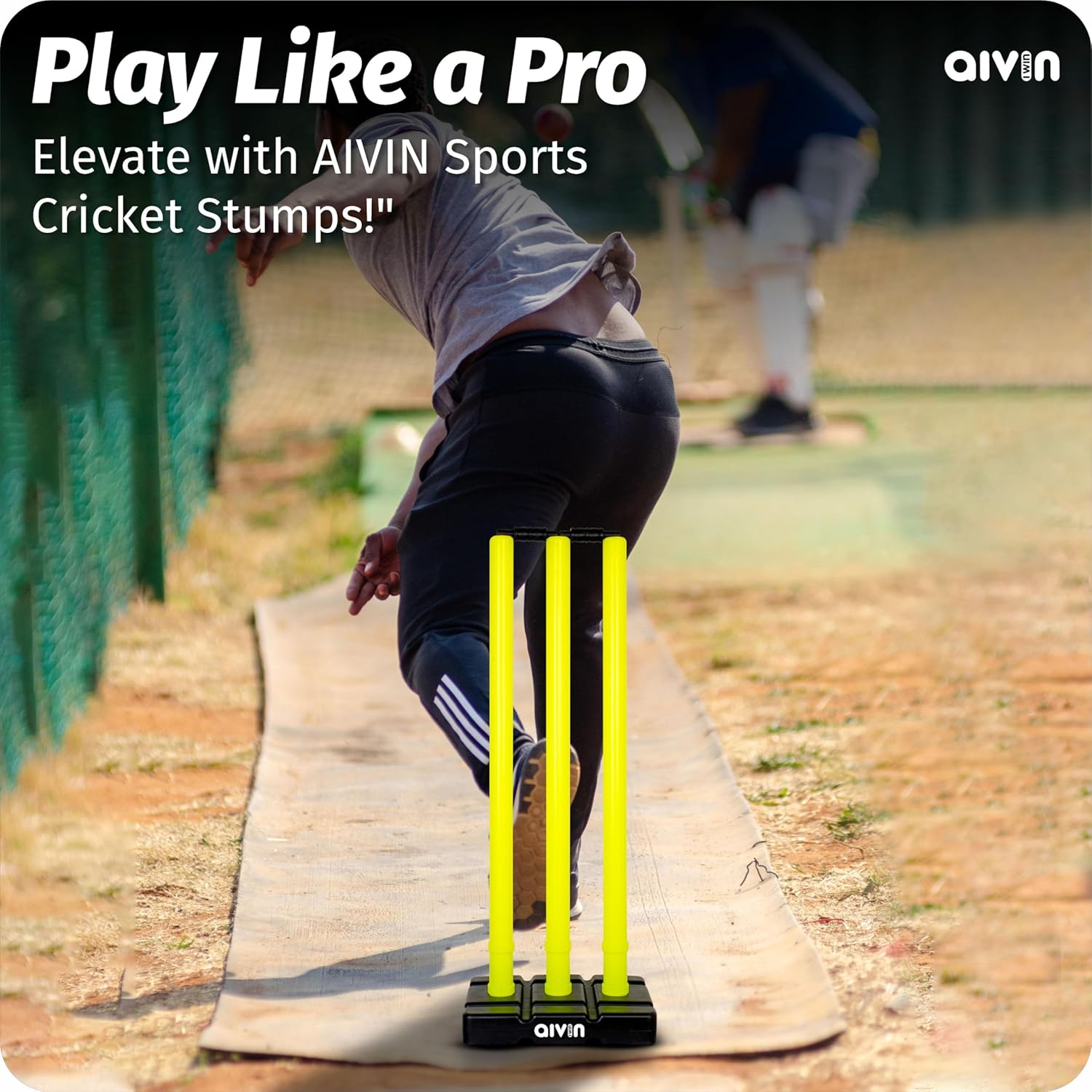 Aivin Bowled Cricket Stumps Set (3 Stumps + 2 Bails + 1 Stand) L. Yellow (L Yellow)