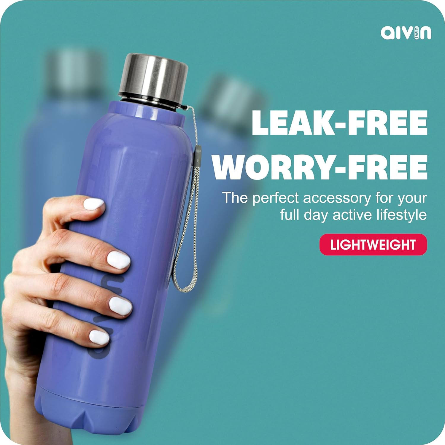 AIVIN Crystal Stainless Steel Water Bottle 750Ml, Water Bottles For Fridge, School,Gym,Home,Office,Boys, Girls, Kids, Leak Proof (Peach Colour, Steel Bottle, Set of 1, 750Ml) (Indigo Blue)