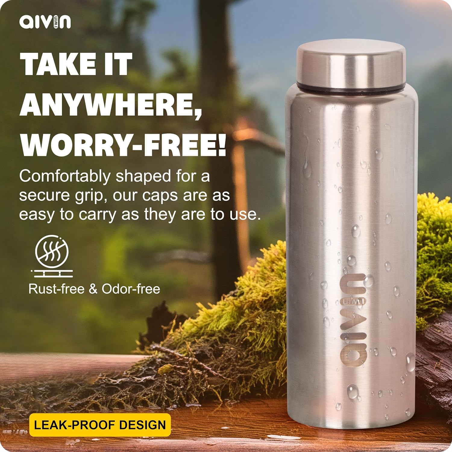 AIVIN Intense Stainless Steel Water Bottle  Leak proof & break-proof  Lid is sealed by a silicone ring  Best Usage for OfficeSchoolCollegeGymPicnicHomeFridge 1 Litre  Silver (Intense)