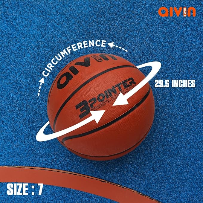 AIVIN 3 Pointer Basketball, Rubberized Moulded Basketball Game, for Match, Training, Outdoor Ball, Durable for Practice, Suitable for All Surface, 8 Panel, Material-Rubber (Red) Size 7