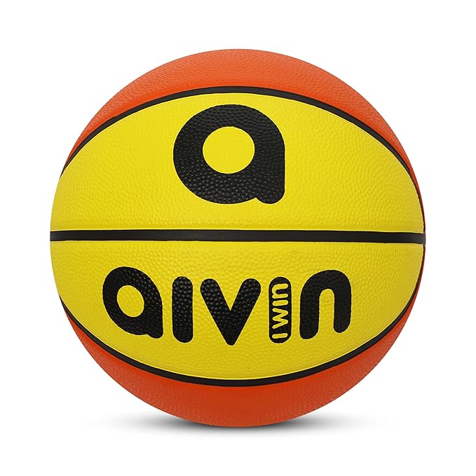 Aivin Onset Basketball Rubberized Moulded Basketball Game for Match, Training, Outdoor Ball, Durable for Practice, Waterproof and Suitable for All Surface, 8 Panel, Material-Rubber (RedYellow) Size-5