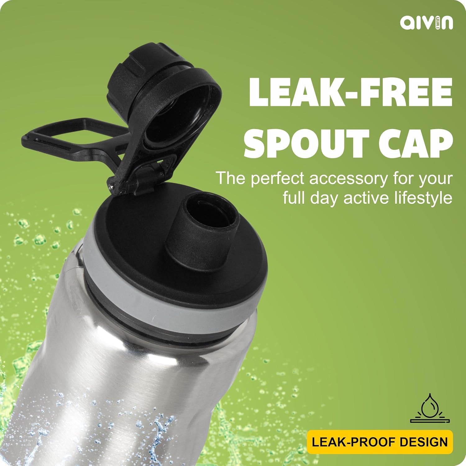 AIVIN Coolsip Stainless Steel Water Bottle | Leak proof & break-proof | Lid is sealed by a silicone ring | Best Usage for Office/School/College/Gym/Picnic/Home/Fridge |1 Litre | Silver (Coolsip)