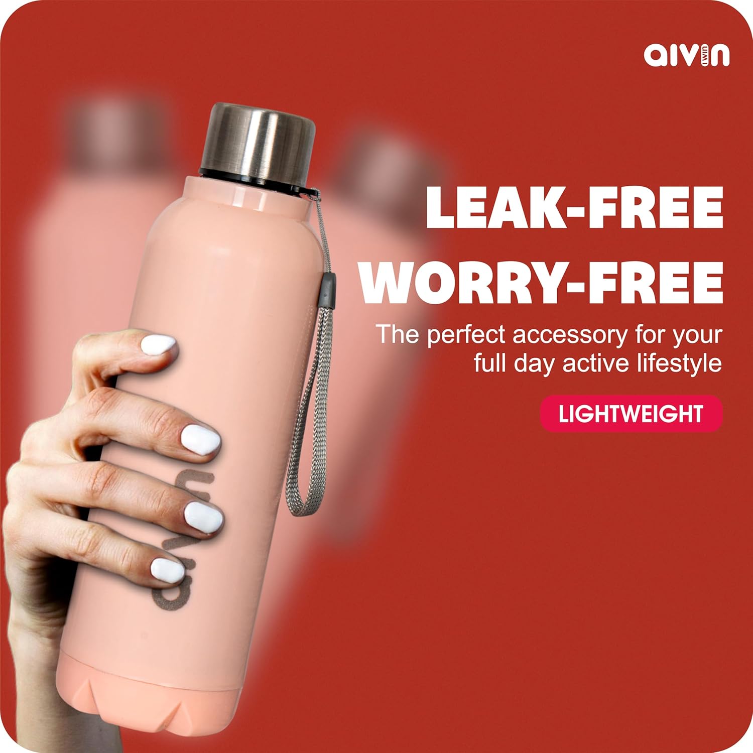AIVIN Crystal Stainless Steel Water Bottle 750Ml, Water Bottles For Fridge, School,Gym,Home,Office,Boys, Girls, Kids, Leak Proof (Peach Colour, Steel Bottle, Set of 1, 750Ml) (Peach)