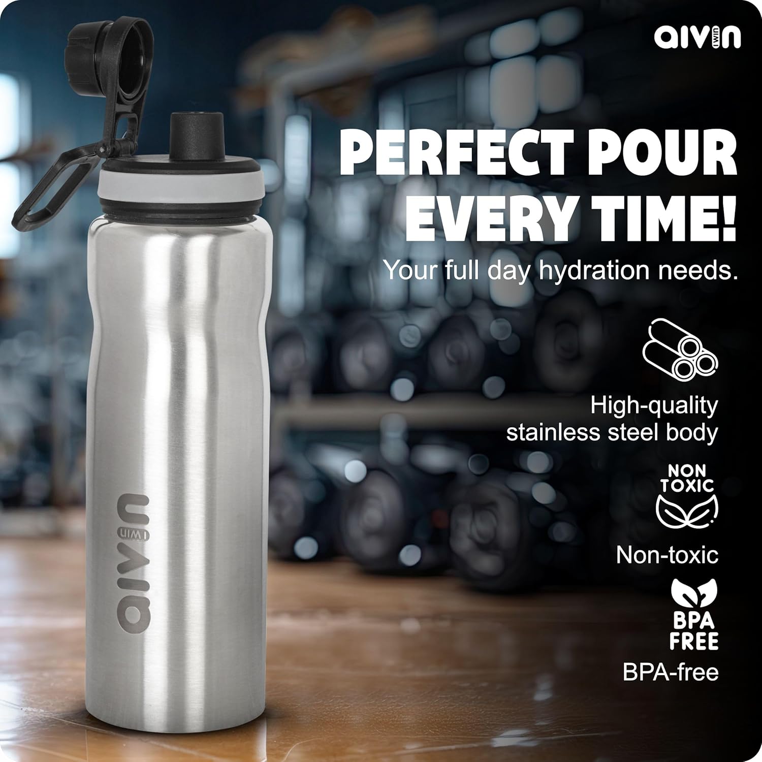 AIVIN Coolsip Stainless Steel Water Bottle Leak proof break-proof Lid is sealed by a silicone ring Best Usage for