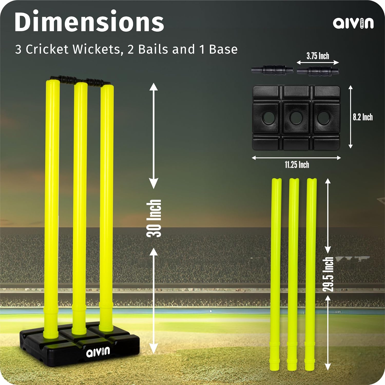 Aivin Bowled Cricket Stumps Set (3 Stumps + 2 Bails + 1 Stand) L. Yellow (L Yellow)