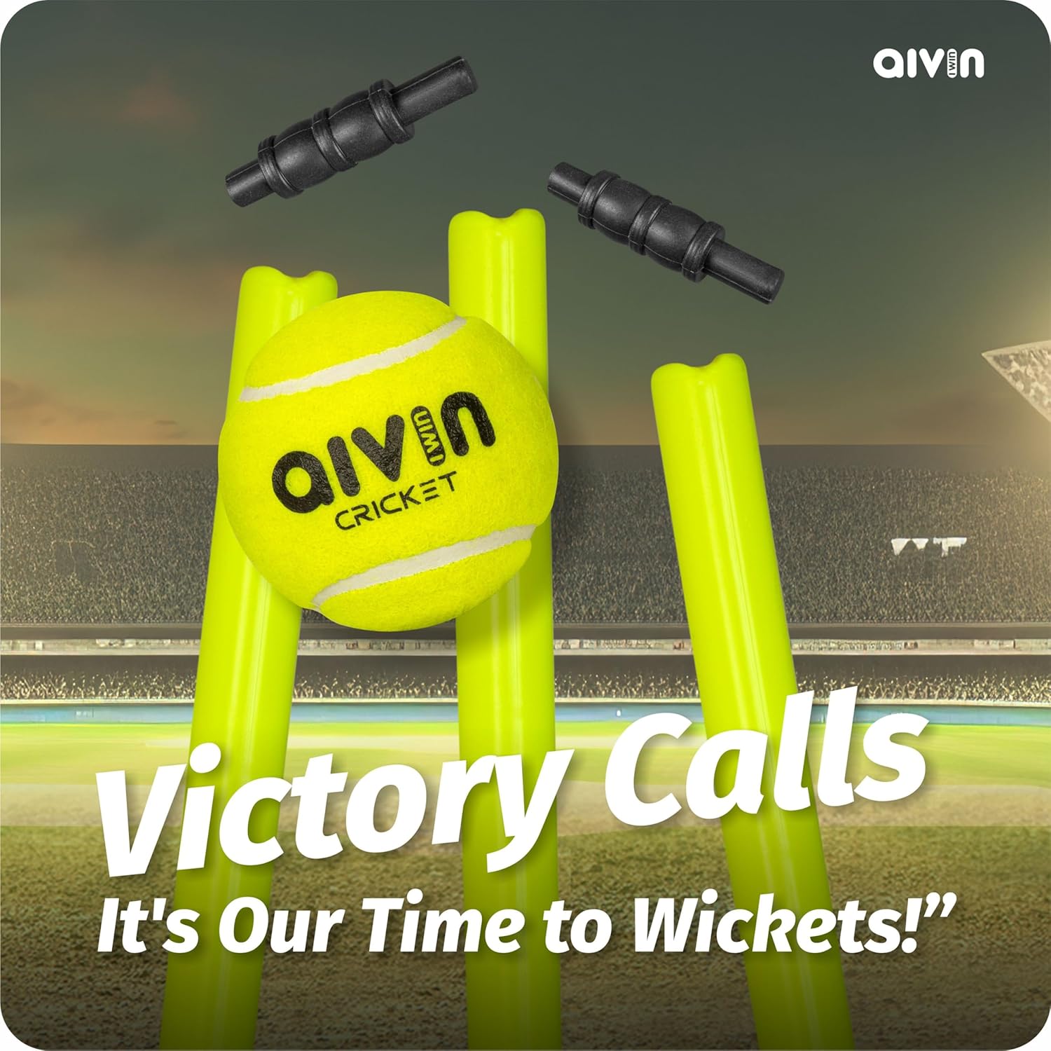 Aivin Bowled Cricket Stumps Set (3 Stumps + 2 Bails + 1 Stand) L. Yellow (L Yellow)