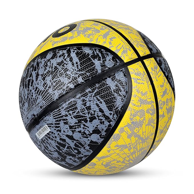 AIVIN Back Street Basketball, Rubberized Moulded Basketball Game, for Match, Training, Outdoor Ball, Durable for Practice, Suitable for All Surface, 8 Panel, Material-Rubber (Yellow/Black) Size 7