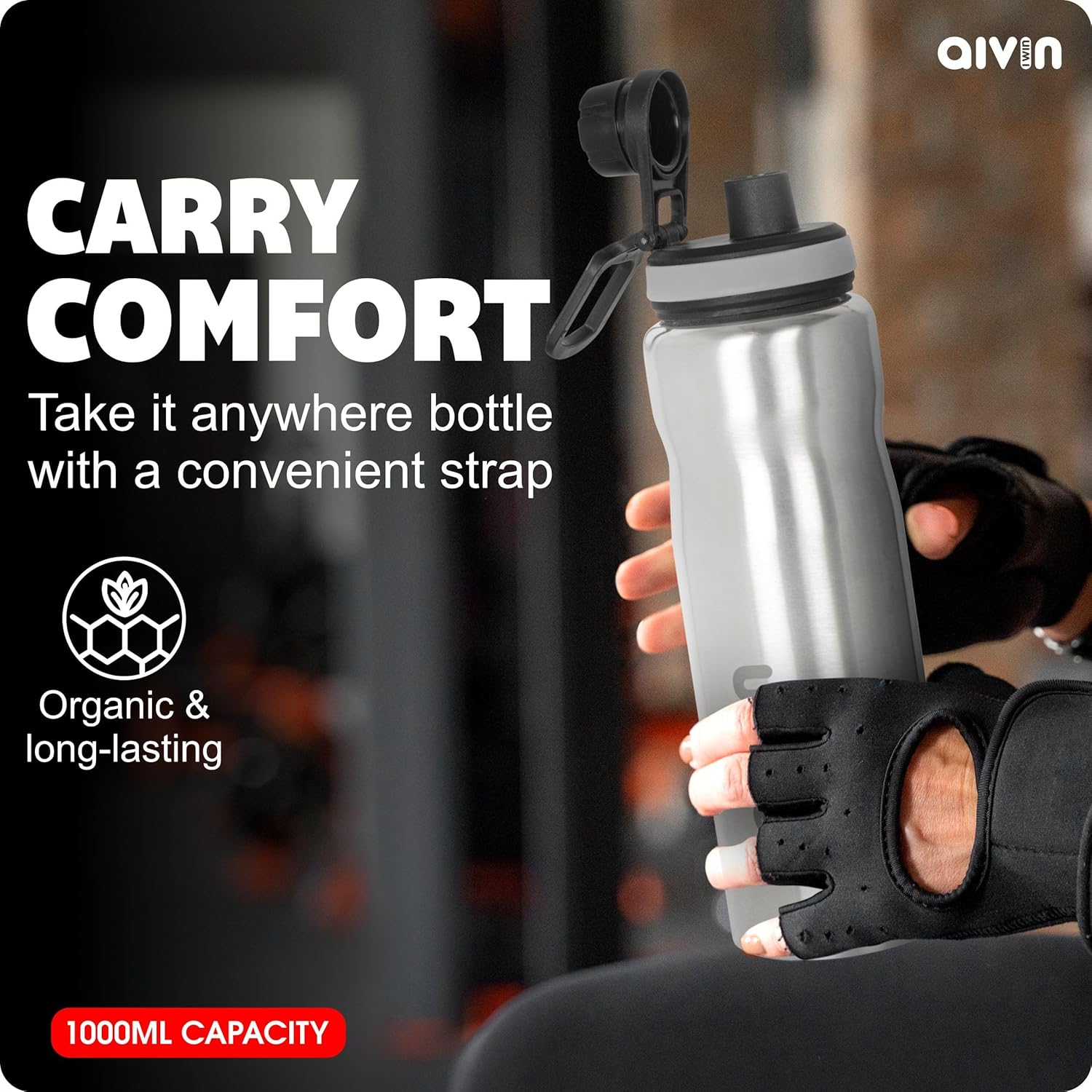 AIVIN Coolsip Stainless Steel Water Bottle | Leak proof & break-proof | Lid is sealed by a silicone ring | Best Usage for Office/School/College/Gym/Picnic/Home/Fridge |1 Litre | Silver (Coolsip)