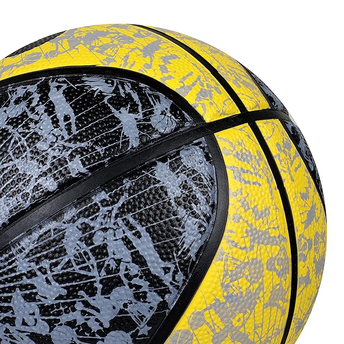 AIVIN Back Street Basketball, Rubberized Moulded Basketball Game, for Match, Training, Outdoor Ball, Durable for Practice, Suitable for All Surface, 8 Panel, Material-Rubber (Yellow/Black) Size 7