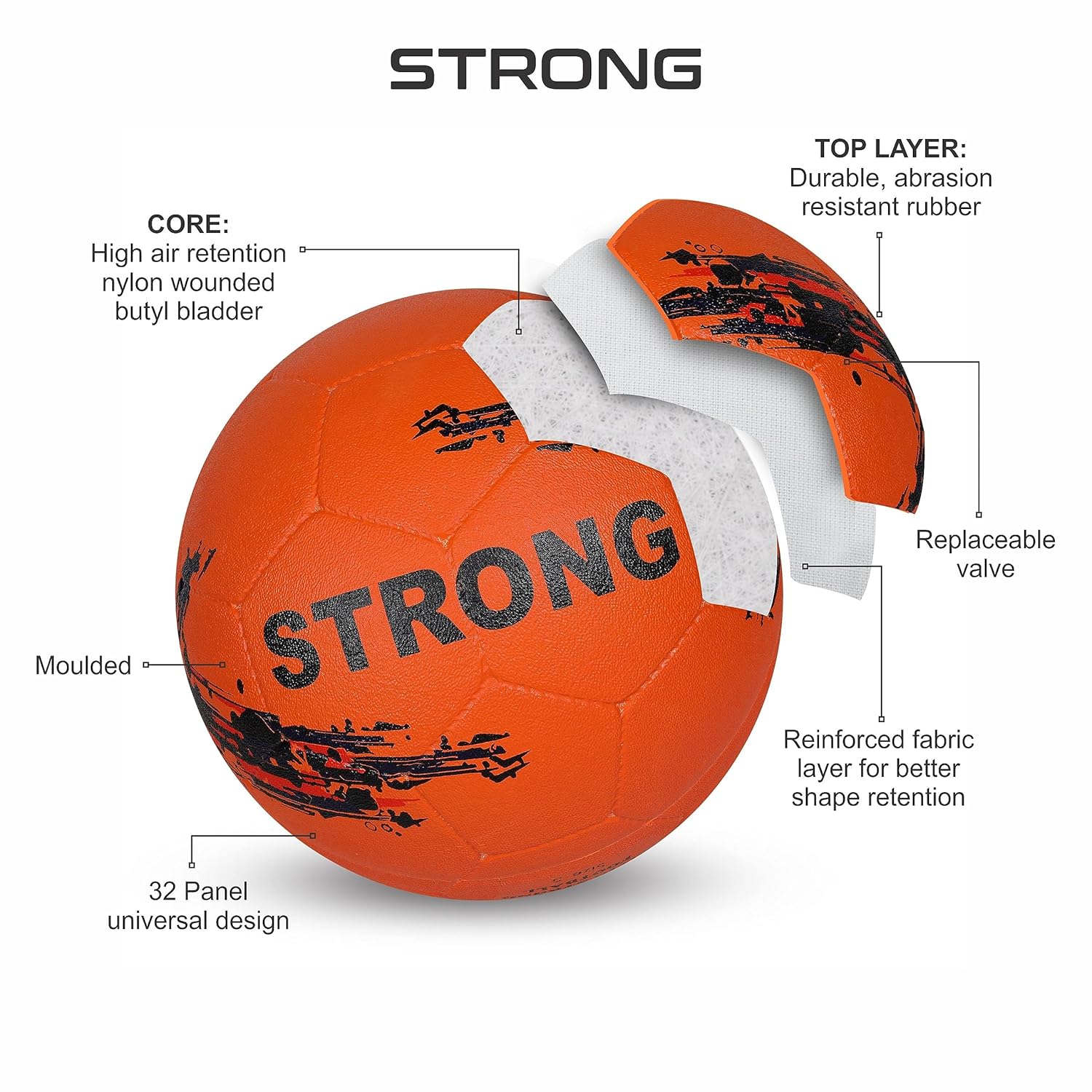 AIVIN Strong Moulded Football Rubberized Moulded/Suitable for Hard Ground Without Grass/Training Ball/Soccer Ball for Men/Women/Football Size -5(Orange)