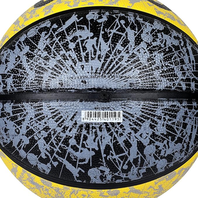 AIVIN Back Street Basketball, Rubberized Moulded Basketball Game, for Match, Training, Outdoor Ball, Durable for Practice, Suitable for All Surface, 8 Panel, Material-Rubber (Yellow/Black) Size 7